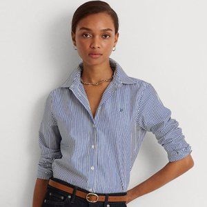 Lauren Ralph Lauren Cotton Blue Stripe Button Down Shirt Size Xlarge